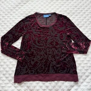 Simply Vera Mesh & Velvet Burnout Top in Wine -Whimsical Goth Holiday Size LP